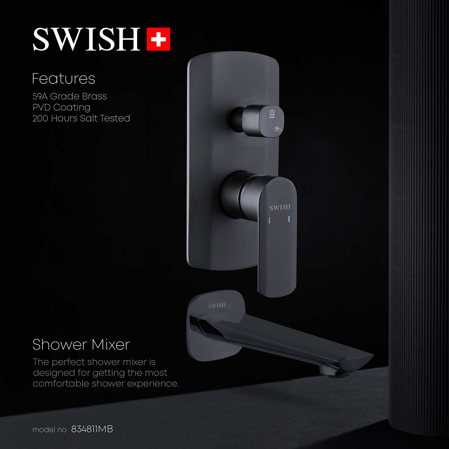 834811 MB SWISH Shower Mixer 4 and 5 Way Spout